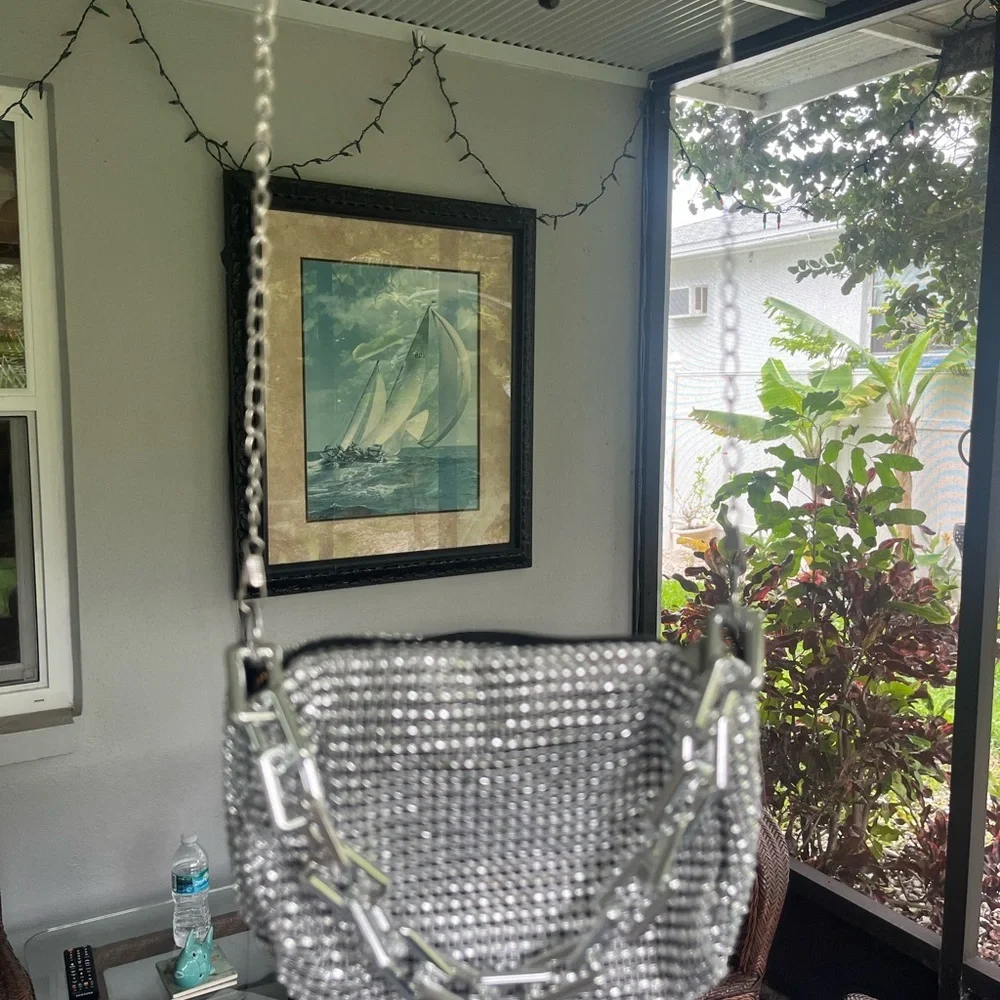 Silver Rhinestone Chainmail Evening Bag - Picture 2 of 6